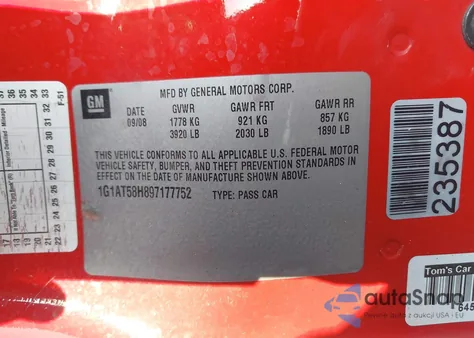 2009 Chevrolet Cobalt Lt z USA, uszkodzony, nr VIN 1G1AT58H897177752